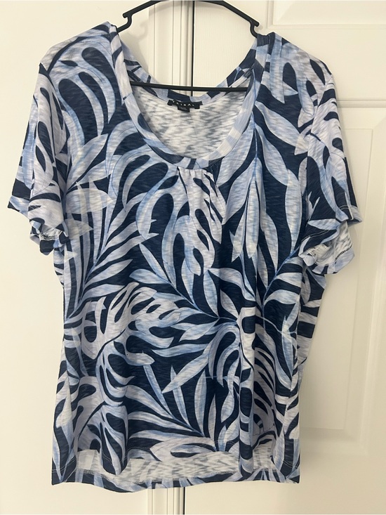 Tribal Tops - Tribal Navy and Light Blue Leaf-Print Scoop Neck Top